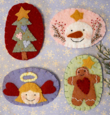 SWEET CHRISTMAS Wool PINS pattern angel tree snowman ginger