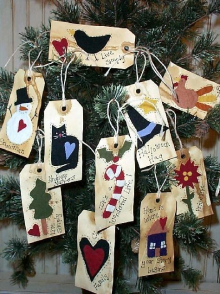 10 Primitive Holiday Tags & Ornies