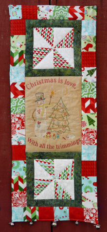 Snowman trimming tree embroidery quilt pattern