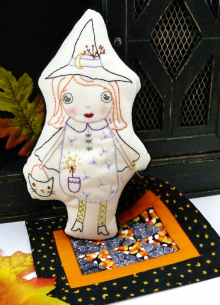 good witch embroidery doll with mini quilt pattern