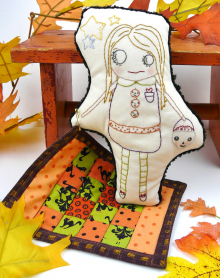 Halloween Zombie embroidery doll and mini Quilt pattern, #391 zombie walking dead doll