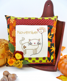 November Kitty Cat Embroidery pillow pattern #400 kitty cat balloon month november pillow embroidery pattern