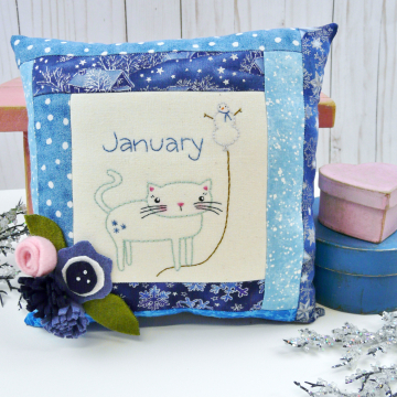 winter kitty cat snowman embroidery pattern