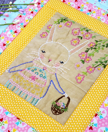 Thrill of the hunt- Embroidery & mini quilt pattern #418 bunny & eggs easter embroidery quilt pattern