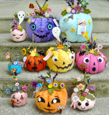 Happy bright halloween pumpkins pattern jack o lanterns retro ghost Pretty felt Pumpkins pattern 441- Halloween Pastels flower cinderella ART includ