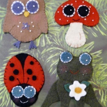 Woodland animals wool PINS Pattern owl frog ladybug mushroom