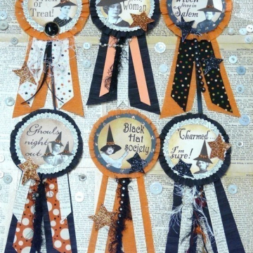 6 Halloween "Witchy" Badges pin pattern witch