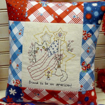 Proud to be an American embroidery cat flag pattern