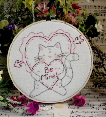 Be Mine tabby cat stitchery embroidery pattern