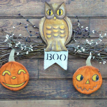 Halloween Boo Owl & Pumpkin ornaments swag pattern