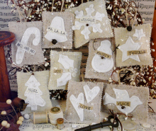 Prim French Country Christmas ornaments pattern Prim French Country Christmas ornaments pattern burlap linen