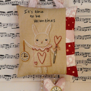 Time for Valentines pattern white rabbit clock
