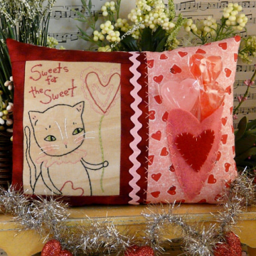Sweets for the sweet embroidery pattern pillow pocket cat