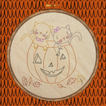 Boo-tiful Halloween kitty cat couple Stitchery Pattern - embroidery design p