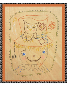 Happy Halloween Harvest Scarecrow Stitchery Pattern - embroidery design Owl