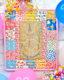 Happy Birthday Bunny embroidery quilt Pattern PDF - rabbit balloons gift hat han