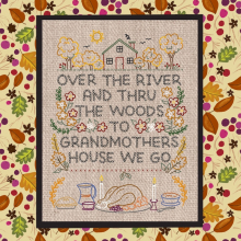 Thanksgiving day sampler faux cross stitch pattern Thanksgiving Day Sampler Embroidery Pattern - faux cross stitch 445 design turke