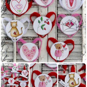 Valentine ornaments and banner pattern #350 paper chenille stem