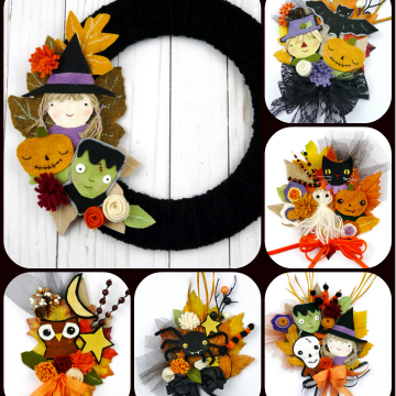 Halloween wool wreath and corsage pattern