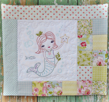 The Merry Mermaid embroidery mini quilt pattern, #371 mermaid under the sea embroidery quilt