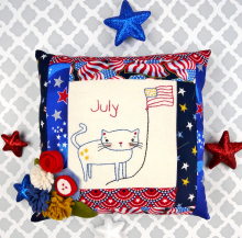 patriotic cat flag embroidery pattern with felt flowers