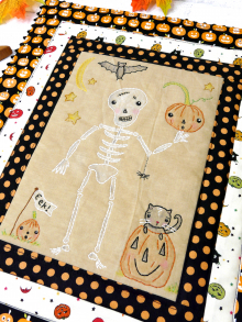halloween skeleton, pumpkins & cat embroidery quilt pattern