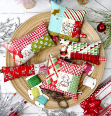 Christmas Time Pinnie- Embroidery & quilted pincushion pattern #424 Christmas pincushions hand embroidery & fabric pattern
