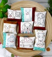 Happy Puppy dogs embroidery ornaments & bowl fillers pattern #426 dog embroidery designs