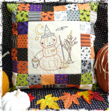 Halloween pumpkin man witch embroidery patchwork pillow pattern