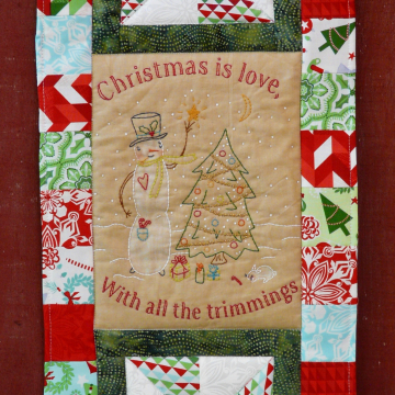 Christmas is love quilted embroidery wall hanging pattern #376