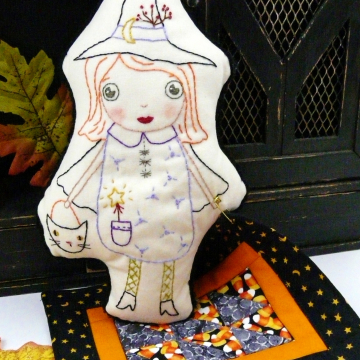 Halloween Good Witch embroidery doll and mini Quilt pattern, #389