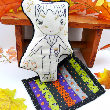 Halloween Frankenstein embroidery doll and mini Quilt pattern, #390