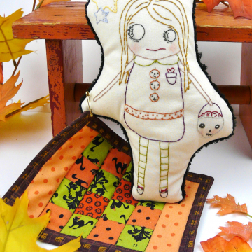 Halloween Zombie embroidery doll and mini Quilt pattern, #391