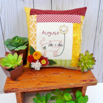 August Kitty Cat Embroidery pillow pattern #397