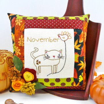 November Kitty Cat Embroidery pillow pattern #400
