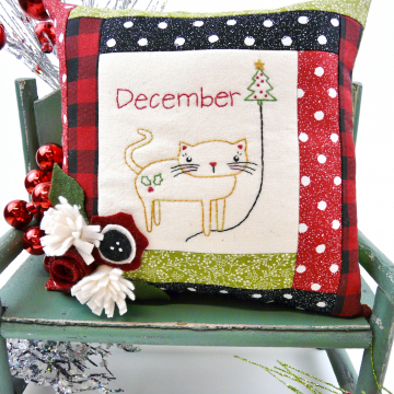 December Kitty Cat Embroidery pillow pattern #401