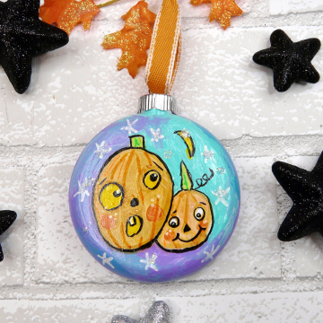 Halloween Pumpkin Jack o Lanterns ornament - moons & stars - Spooky! saying
