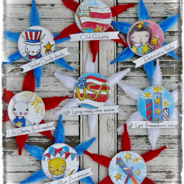 Patriotic Americana ornaments and banner pattern #358.