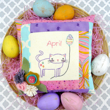 April Kitty Cat Embroidery pillow pattern #407
