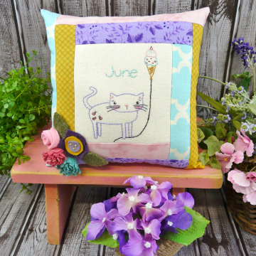 June Kitty Cat Embroidery pillow pattern #412