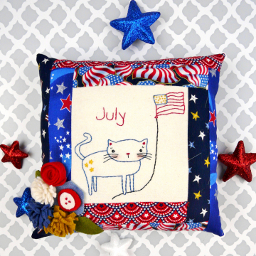 July Kitty Cat Embroidery pillow pattern #413