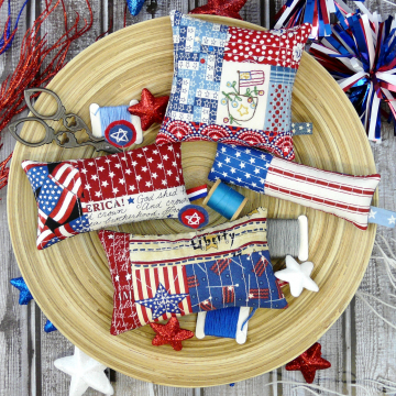 Patriotic Americana Pinnie- Embroidery & quilted pincushion pattern #419