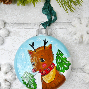 Rudolph deer christmas ornament - tree -snow ornie hand painted