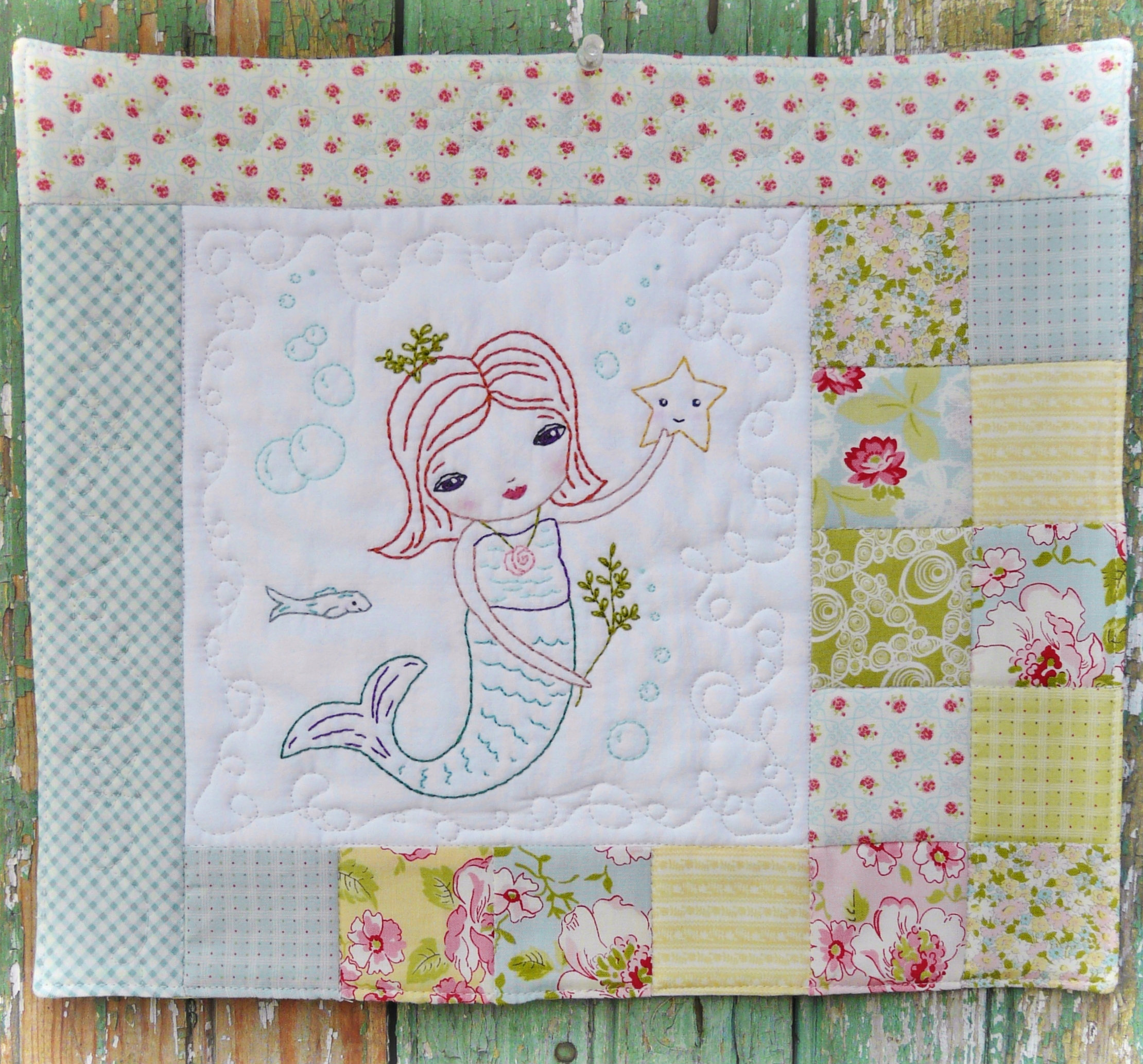 The Merry Mermaid embroidery mini quilt pattern 371 Shirley Hudson Designs