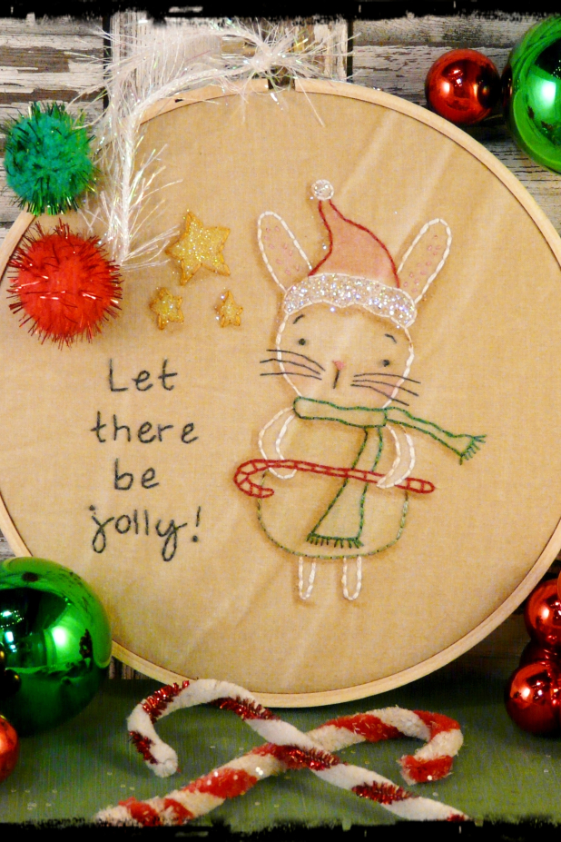 Let there be jolly embroidery pattern Christmas Santa bunny embroidery Pattern - jolly stitchery primitive