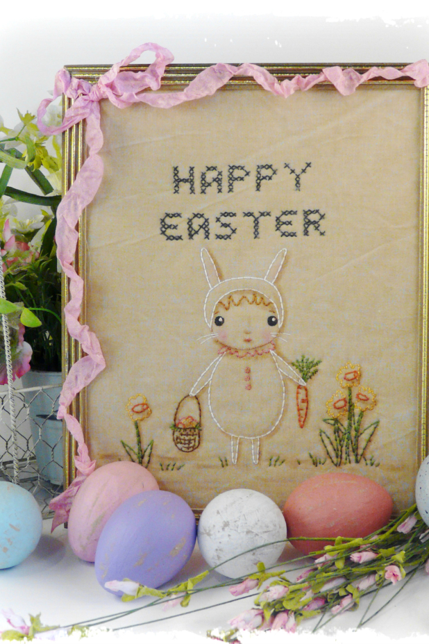 Happy Easter, Hoppin down the bunny trail embroidery pattern #354 Happy Easter, Hoppin down the bunny trail embroidery pattern #354 stitchery