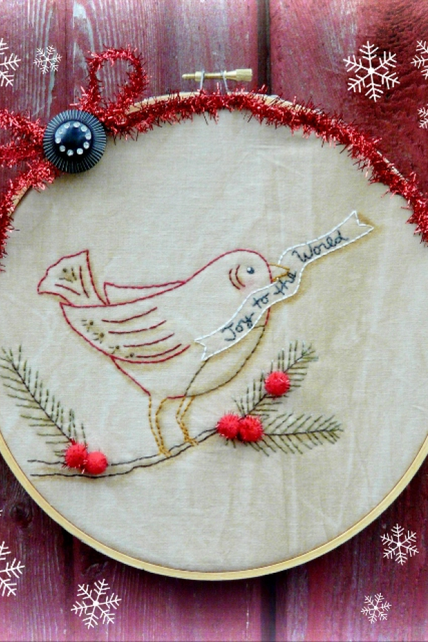 Joy to the world embroidery pattern, #344 Joy to the world embroidery christmas red bird pattern, #344