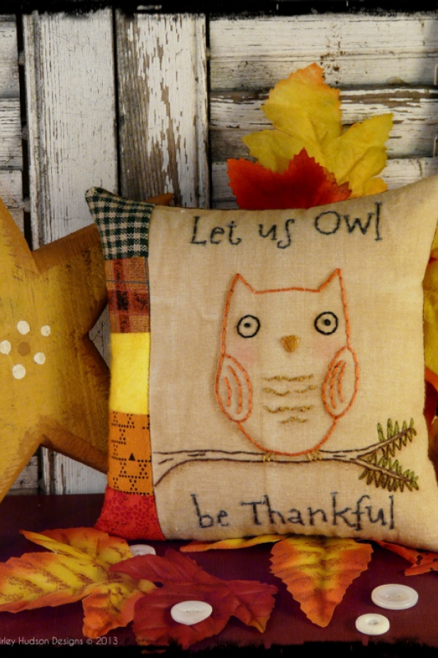 OWL be Thankful embroidery pillow Pattern OWL be Thankful embroidery pillow Pattern stitchery prim thanksgiving