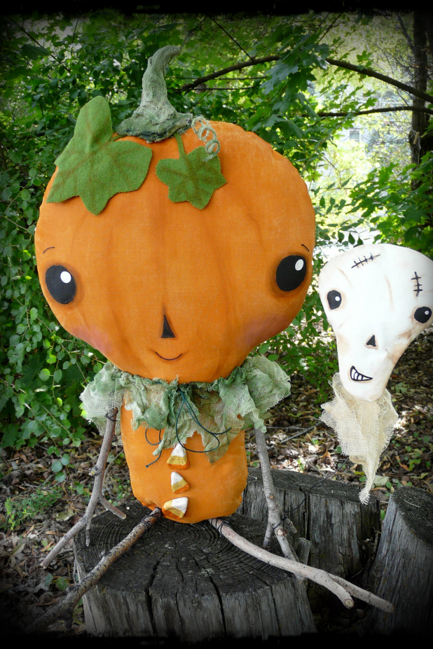 Cutest pumpkin in the patch- Prim pumpkin doll and skull balloon pattern- #335.