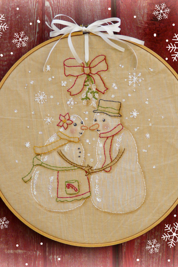 Meet me under the Mistletoe embroidery pattern #343 Meet me under the Mistletoe embroidery pattern snowman kissing hhop art #343